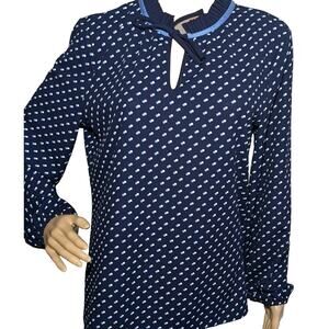 NEW Talbots Pleated Tie Neck Top Size Large Polka Dot Blue